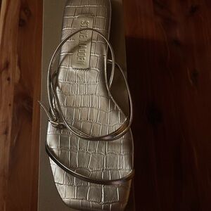 Steve Madden Metallic Silver Croc-Embossed Sandals